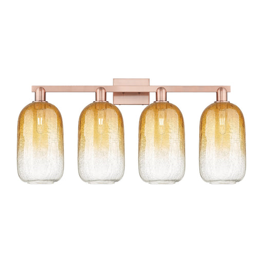 Innovations Brookhaven Cloche 34in 4-Light Bath Vanity Light | Industrial Antique Copper Steel and Amber Glass | Bathroom | Model 716-4W-AC-G482-7AM