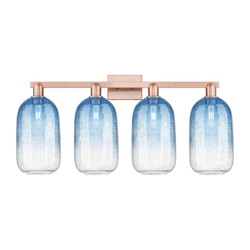 Innovations Brookhaven Cloche 34in 4-Light Bath Vanity Light | Industrial Antique Copper and Sapphire Blue Glass | Bathroom | Model 716-4W-AC-G482-7SB