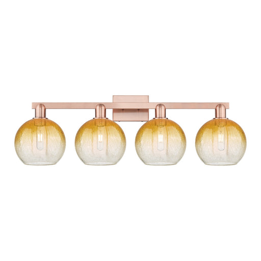 Innovations Brookhaven Globe 35in 4-Light Bath Vanity Light | Industrial Antique Copper and Amber Glass | Bathroom Vanity | Model 716-4W-AC-G483-8AM