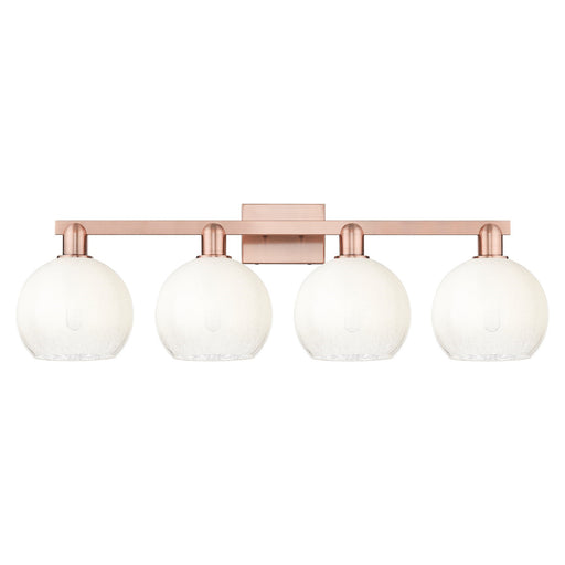 Innovations Brookhaven Globe 35in 4-Light Bath Vanity Light | Industrial Antique Copper Steel and Opal Glass | Bathroom Vanity | Model 716-4W-AC-G483-8OP
