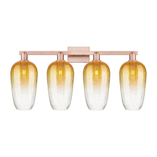 Innovations Brookhaven Flute 34in 4-Light Bath Vanity Light | Industrial Antique Copper and Amber Glass | Bathroom Vanity | Model 716-4W-AC-G484-7AM