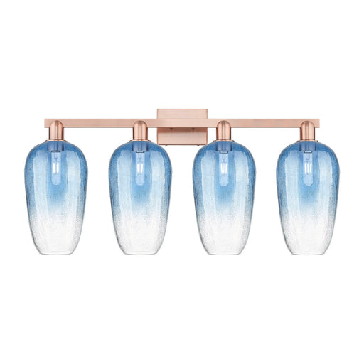 Innovations Brookhaven Flute 34in 4-Light Bath Vanity Light | Industrial Antique Copper and Sapphire Blue Glass | Bathroom | Model 716-4W-AC-G484-7SB
