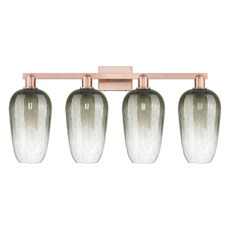 Innovations Brookhaven Flute 34in 4-Light Bath Vanity Light | Industrial Antique Copper Steel and Slate Glass | Damp Rated | Model 716-4W-AC-G484-7SL