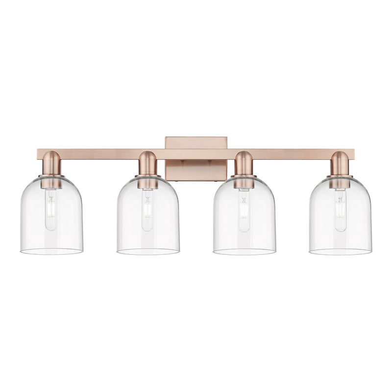 Innovations Bella 33in 4-Light Bath Vanity Light | Industrial Antique Copper and Clear Glass | Bathroom Vanity | Model 716-4W-AC-G558-6CL