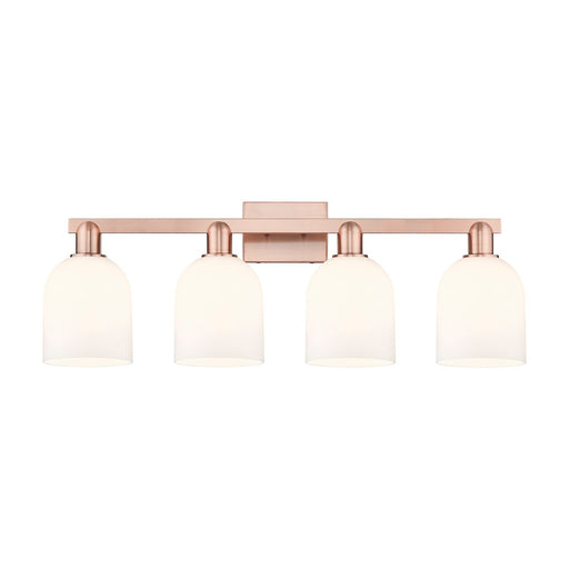 Innovations Bella 33in 4-Light Bath Vanity | Industrial Antique Copper Steel and White Glass | Bathroom Vanity Light | Model 716-4W-AC-G558-6GWH