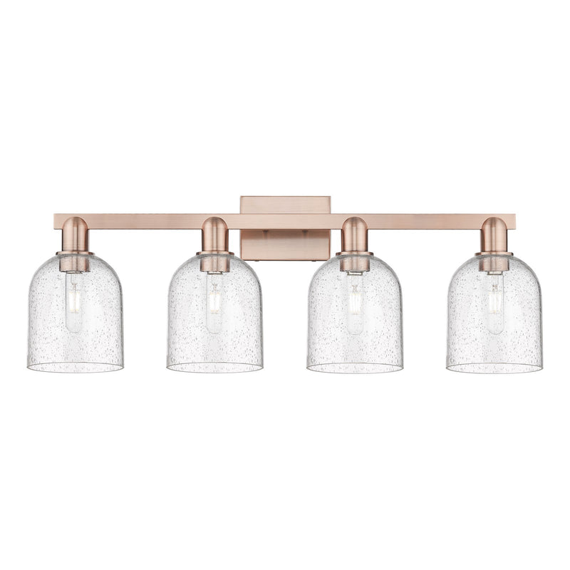 Innovations Bella 33in 4-Light Bath Vanity | Industrial Antique Copper Steel and Seedy Glass | Bathroom Vanity Light | Model 716-4W-AC-G558-6SDY
