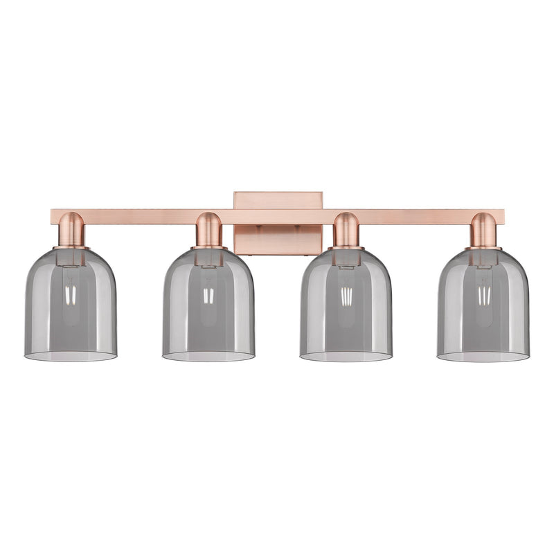 Innovations Bella 33in 4-Light Bath Vanity Light | Industrial Antique Copper and Light Smoke Glass | Bathroom Vanity | Model 716-4W-AC-G558-6SM