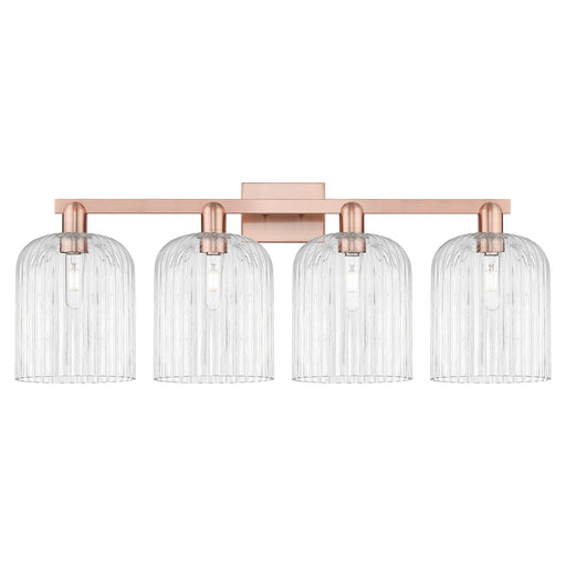Innovations Bridal Veil 35in 4-Light Bath Vanity Light | Industrial Antique Copper and Clear Ribbed Glass | Damp-Rated Bathroom | Model 716-4W-AC-G559-8CL
