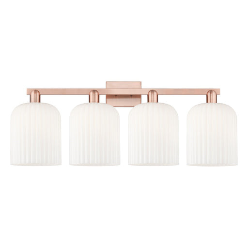 Innovations Bridal Veil 35in 4-Light Bath Vanity Light | Industrial Antique Copper and Gloss White Ribbed Glass | Bathroom | Model 716-4W-AC-G559-8GWH