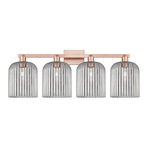Innovations Bridal Veil 35in 4-Light Bath Vanity Light | Industrial Antique Copper and Light Smoke Ribbed Glass | Bathroom | Model 716-4W-AC-G559-8SM