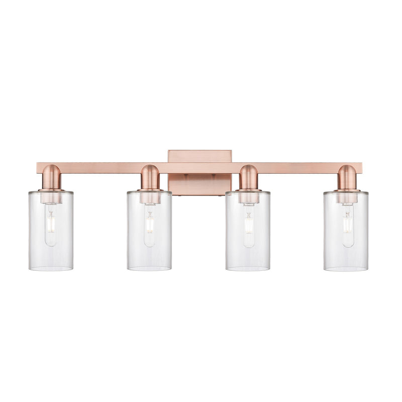 Innovations Clymer 31in 4-Light Bath Vanity Light | Industrial Antique Copper Steel and Clear Glass | Bathroom Vanity | Model 716-4W-AC-G802