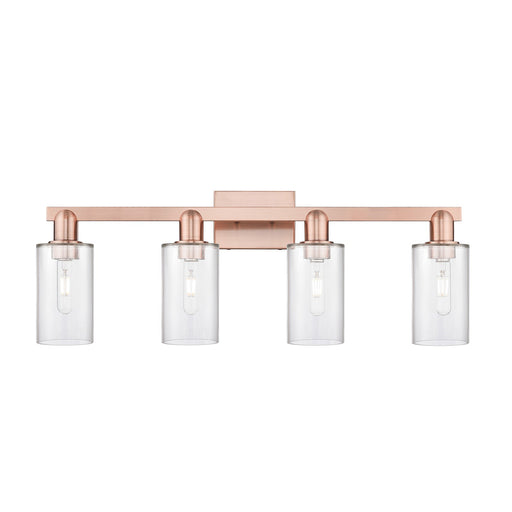 Innovations Clymer 31in 4-Light Bath Vanity Light | Industrial Antique Copper Steel and Clear Glass | Bathroom Vanity | Model 716-4W-AC-G802