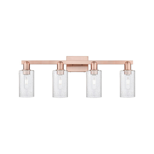Innovations Clymer 31in 4-Light Bath Vanity Light | Industrial Antique Copper Steel and Seedy Glass | Bathroom Vanity | Model 716-4W-AC-G804