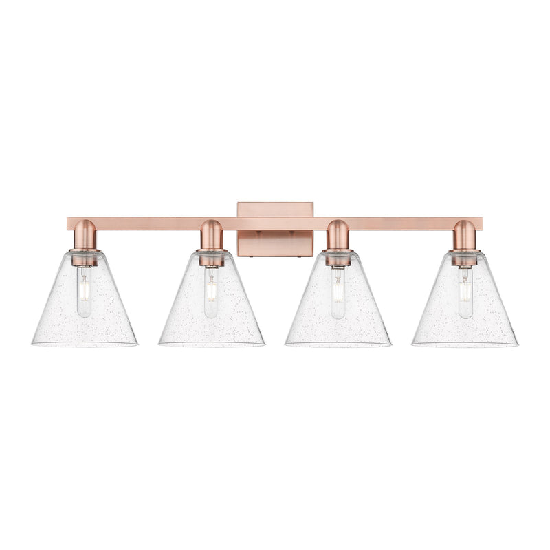 Innovations Berkshire Glass 35in 4-Light Bath Vanity Light | Industrial Antique Copper Steel and Seedy Glass | Bathroom & Powder | Model 716-4W-AC-GBC-84