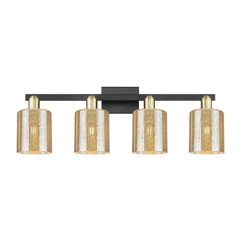 Innovations Cobbleskill 32in 4-Light Bath Vanity Light | Industrial Black Antique Brass and Mercury Glass | Bathroom Vanity | Model 716-4W-BAB-G116