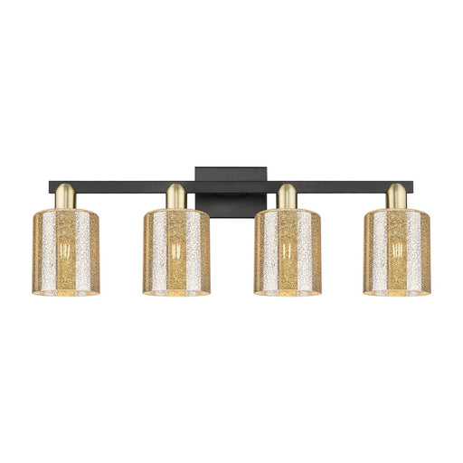 Innovations Cobbleskill 32in 4-Light Bath Vanity Light | Industrial Black Antique Brass and Mercury Glass | Bathroom Vanity | Model 716-4W-BAB-G116