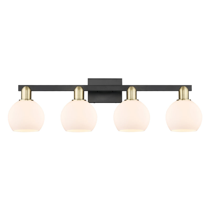 Innovations Athens 33in 4-Light Bath Vanity Light | Industrial Black Antique Brass and Matte White Glass | Bathroom Vanity | Model 716-4W-BAB-G121-6