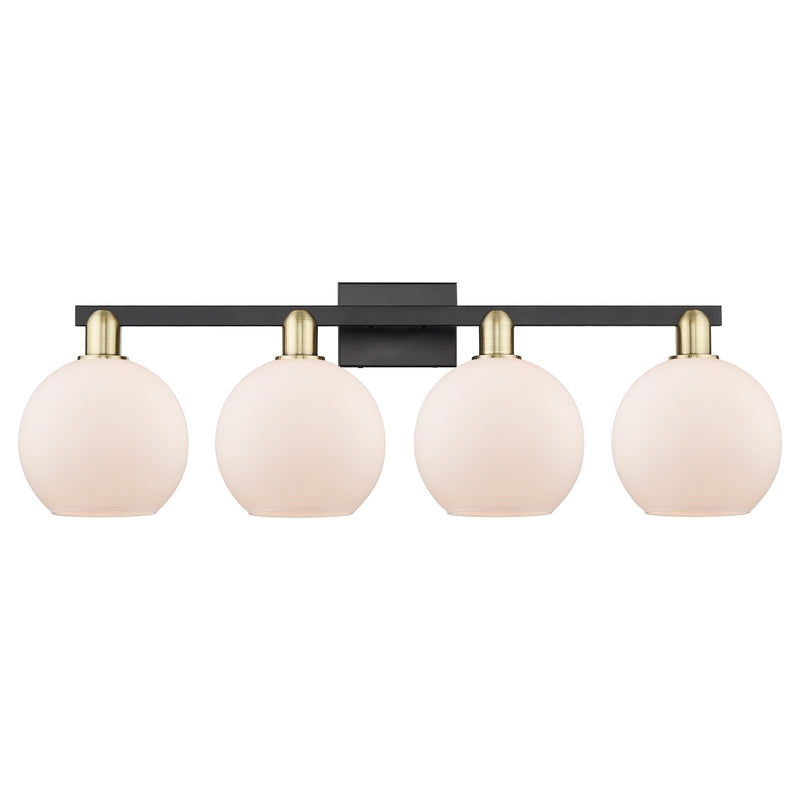 Innovations Athens 35in 4-Light Bath Vanity | Industrial Black Antique Brass and Matte White Glass | Bathroom Vanity Light | Model 716-4W-BAB-G121-8