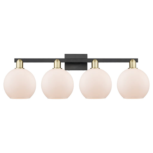 Innovations Athens 35in 4-Light Bath Vanity | Industrial Black Antique Brass and Matte White Glass | Bathroom Vanity Light | Model 716-4W-BAB-G121-8