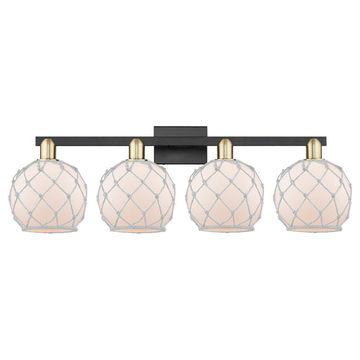 Innovations Farmhouse Rope 35in 4-Light Bath Vanity Light | Industrial Black Antique Brass Steel and White Frosted Glass with | Model 716-4W-BAB-G121-8RW
