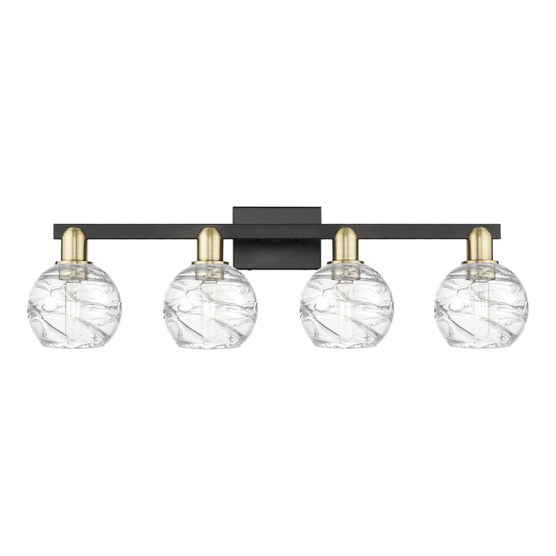 Innovations Athens Deco Swirl 36in 4-Light Bath Vanity Light | Industrial Black Antique Brass and Clear Glass | Bathroom | Model 716-4W-BAB-G1213-6CL