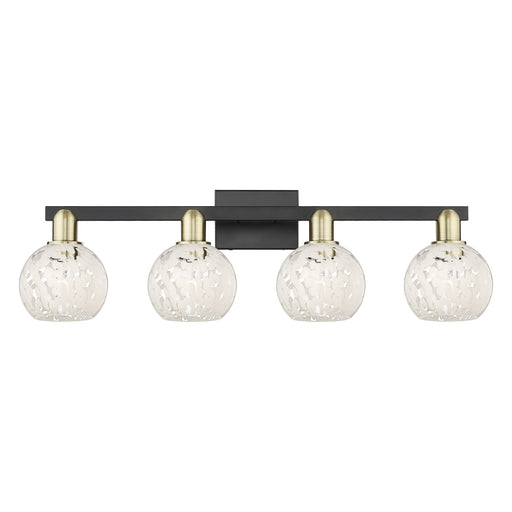 Innovations White Mouchette 33in 4-Light Bath Vanity Light | Industrial Black Antique Brass and White Mouchette Glass | Model 716-4W-BAB-G1216-6WM