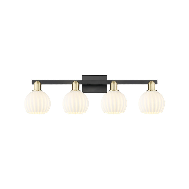 Innovations Lighting Arcadia 33in 4-Light Bath Vanity Light | Industrial Black Antique Brass and White Venetian Glass | Model 716-4W-BAB-G1217-6WV