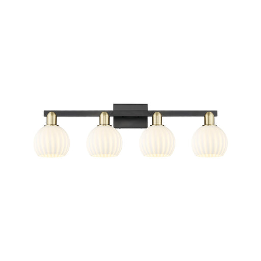 Innovations Lighting Arcadia 33in 4-Light Bath Vanity Light | Industrial Black Antique Brass and White Venetian Glass | Model 716-4W-BAB-G1217-6WV