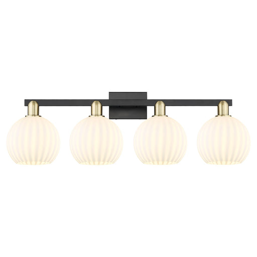 Innovations Lighting Arcadia 35in 4-Light Bath Vanity Light | Industrial Black Antique Brass and White Venetian Glass | Model 716-4W-BAB-G1217-8WV