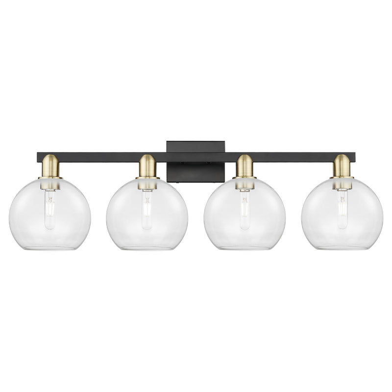 Innovations Athens 35in 4-Light Bath Vanity | Industrial Black Antique Brass Steel and Clear Glass | Bathroom Vanity Light | Model 716-4W-BAB-G122-8