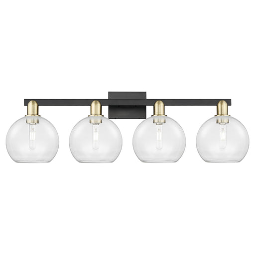 Innovations Athens 35in 4-Light Bath Vanity | Industrial Black Antique Brass Steel and Clear Glass | Bathroom Vanity Light | Model 716-4W-BAB-G122-8