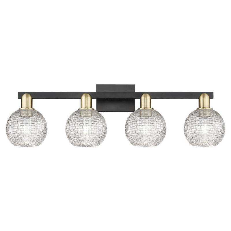 Innovations Athens 33in 4-Light Bath Vanity Light | Industrial Black Antique Brass and Clear Basket Weave Glass | Bathroom | Model 716-4W-BAB-G122C-6CL