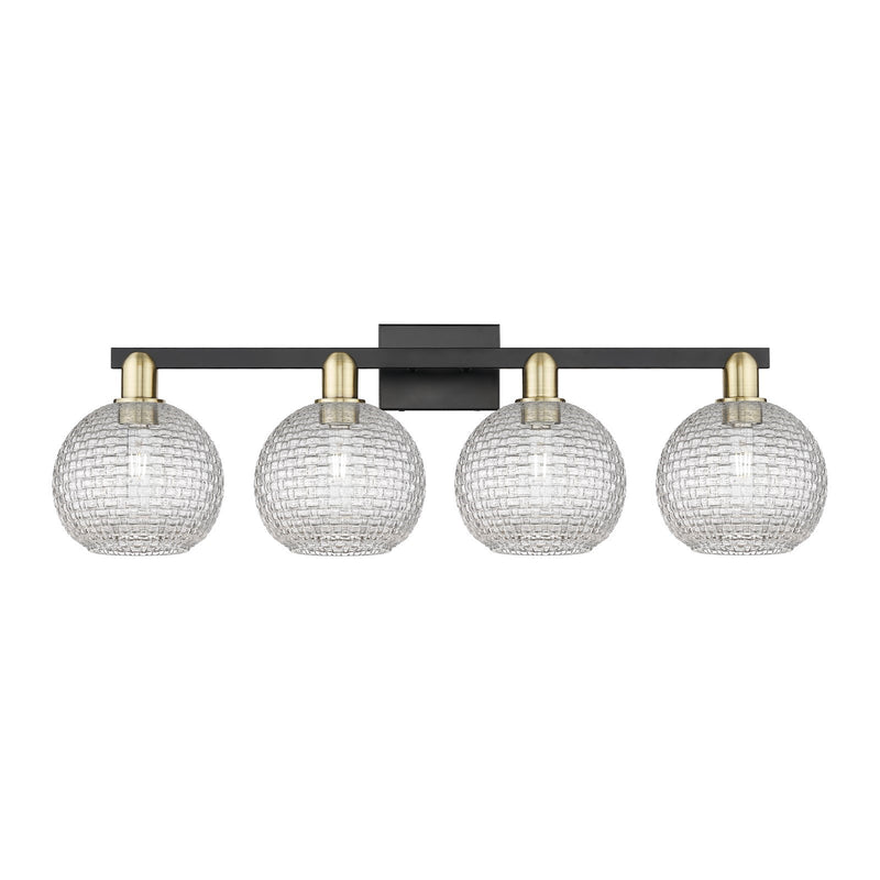 Innovations Athens 35in 4-Light Bath Vanity Light | Industrial Black Antique Brass and Clear Basket Weave Glass | Bathroom | Model 716-4W-BAB-G122C-8CL