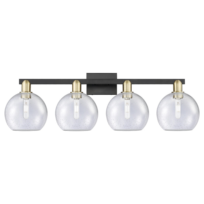 Innovations Athens 35in 4-Light Bath Vanity | Industrial Black Antique Brass and Seedy Glass | Bathroom Vanity Light | Model 716-4W-BAB-G124-8