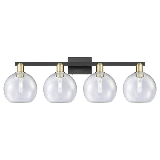 Innovations Athens 35in 4-Light Bath Vanity | Industrial Black Antique Brass and Seedy Glass | Bathroom Vanity Light | Model 716-4W-BAB-G124-8