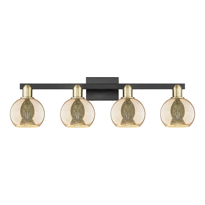 Innovations Athens 33in 4-Light Bath Vanity Light | Industrial Black Antique Brass and Mercury Glass | Bathroom Vanity | Model 716-4W-BAB-G128-6