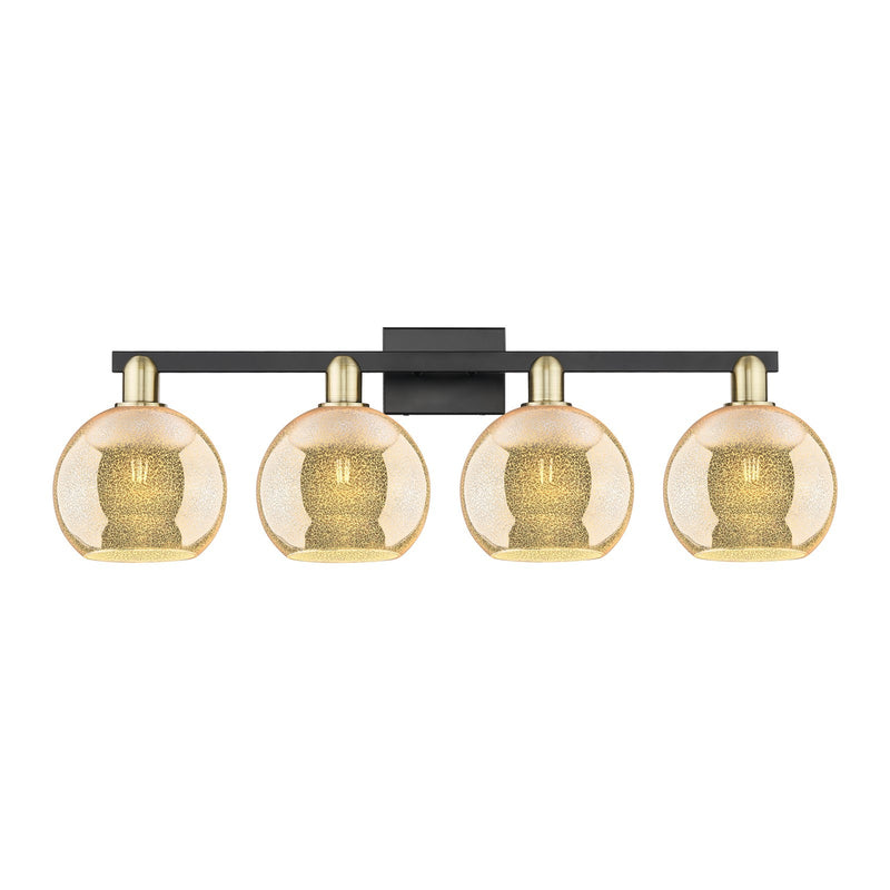 Innovations Athens 35in 4-Light Bath Vanity | Industrial Black Antique Brass and Mercury Glass | Bathroom Vanity Light | Model 716-4W-BAB-G128-8