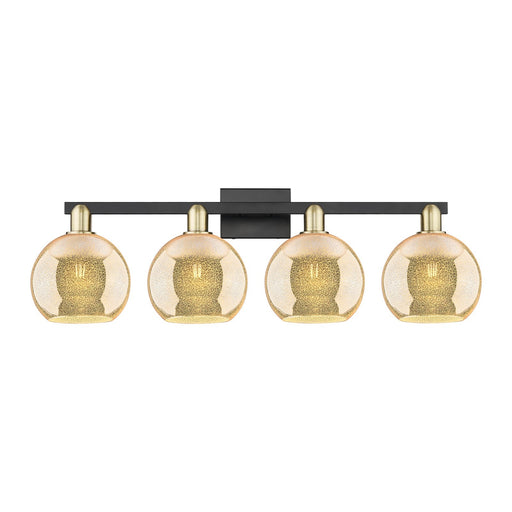 Innovations Athens 35in 4-Light Bath Vanity | Industrial Black Antique Brass and Mercury Glass | Bathroom Vanity Light | Model 716-4W-BAB-G128-8