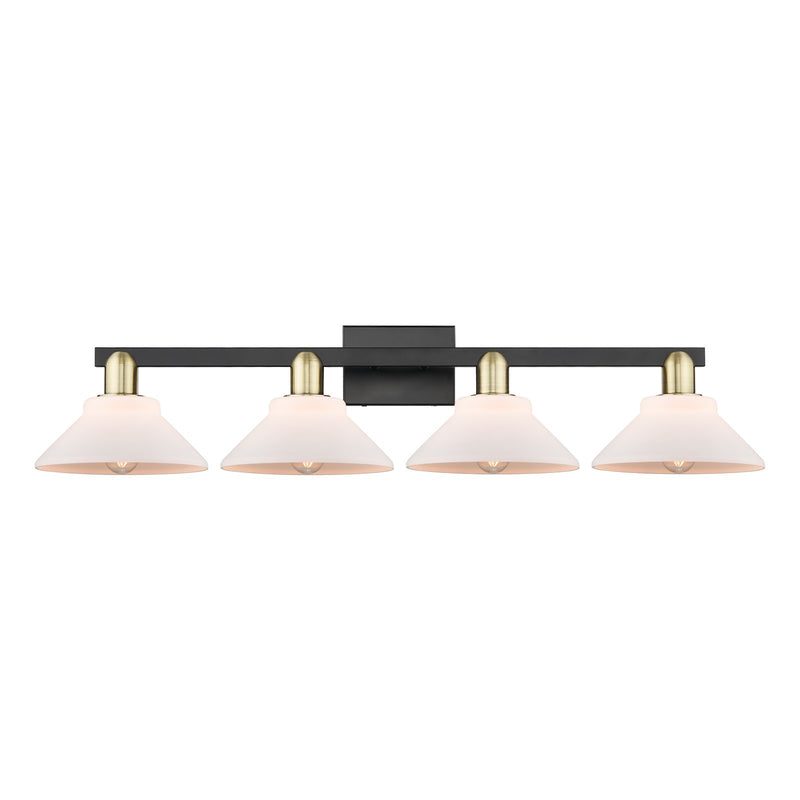 Innovations Orwell 35in 4-Light Bath Vanity Light | Industrial Black Antique Brass and Matte White Glass | Bathroom Vanity | Model 716-4W-BAB-G131