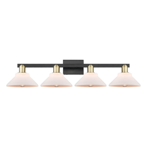 Innovations Orwell 35in 4-Light Bath Vanity Light | Industrial Black Antique Brass and Matte White Glass | Bathroom Vanity | Model 716-4W-BAB-G131