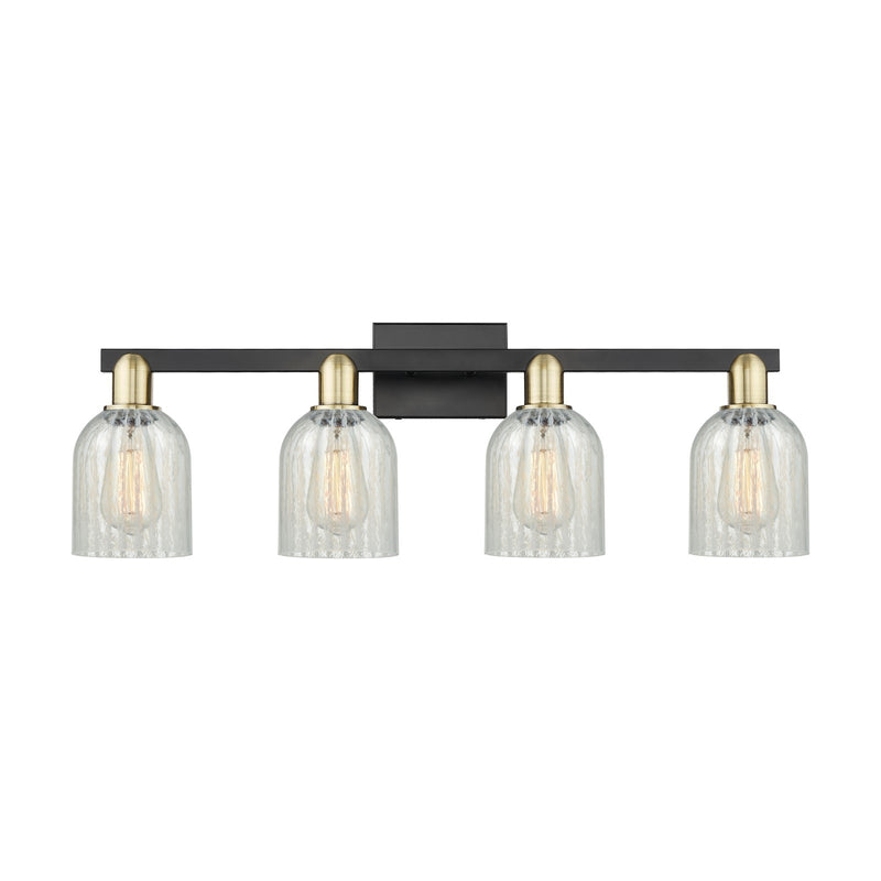 Innovations Caledonia 32in 4-Light Bath Vanity | Industrial Black Antique Brass and Mouchette Glass | Bathroom Vanity Light | Model 716-4W-BAB-G2511
