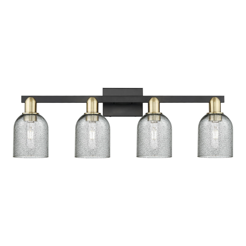 Innovations Caledonia 32in 4-Light Bath Vanity | Industrial Black Antique Brass Steel and Charcoal Glass | Bathroom Vanity & | Model 716-4W-BAB-G257