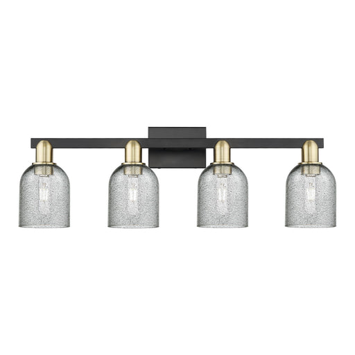 Innovations Caledonia 32in 4-Light Bath Vanity | Industrial Black Antique Brass Steel and Charcoal Glass | Bathroom Vanity & | Model 716-4W-BAB-G257
