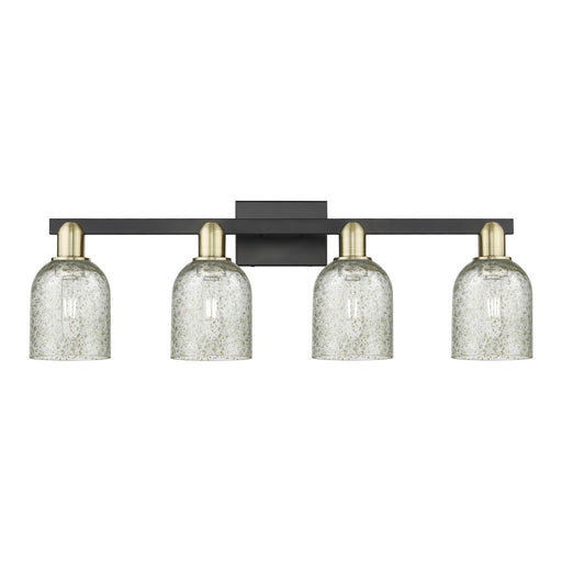 Innovations Caledonia 32in 4-Light Bath Vanity | Industrial Black Antique Brass Steel and Mica Glass | Bathroom Vanity Light | Model 716-4W-BAB-G259