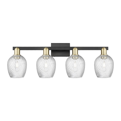 Innovations Salina 33in 4-Light Bath Vanity | Industrial Black Antique Brass Steel and Clear Spiral Fluted Glass | Bathroom Vanity | Model 716-4W-BAB-G292