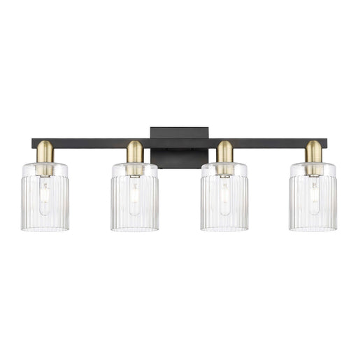 Innovations Hadley 32in 4-Light Bath Vanity Light | Industrial Black Antique Brass Steel and Clear Ribbed Glass | Bathroom Vanity | Model 716-4W-BAB-G342