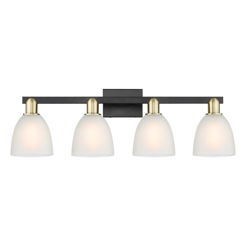 Innovations Castile 33in 4-Light Bath Vanity Light | Industrial Black Antique Brass and White Glass | Bathroom Vanity | Model 716-4W-BAB-G381