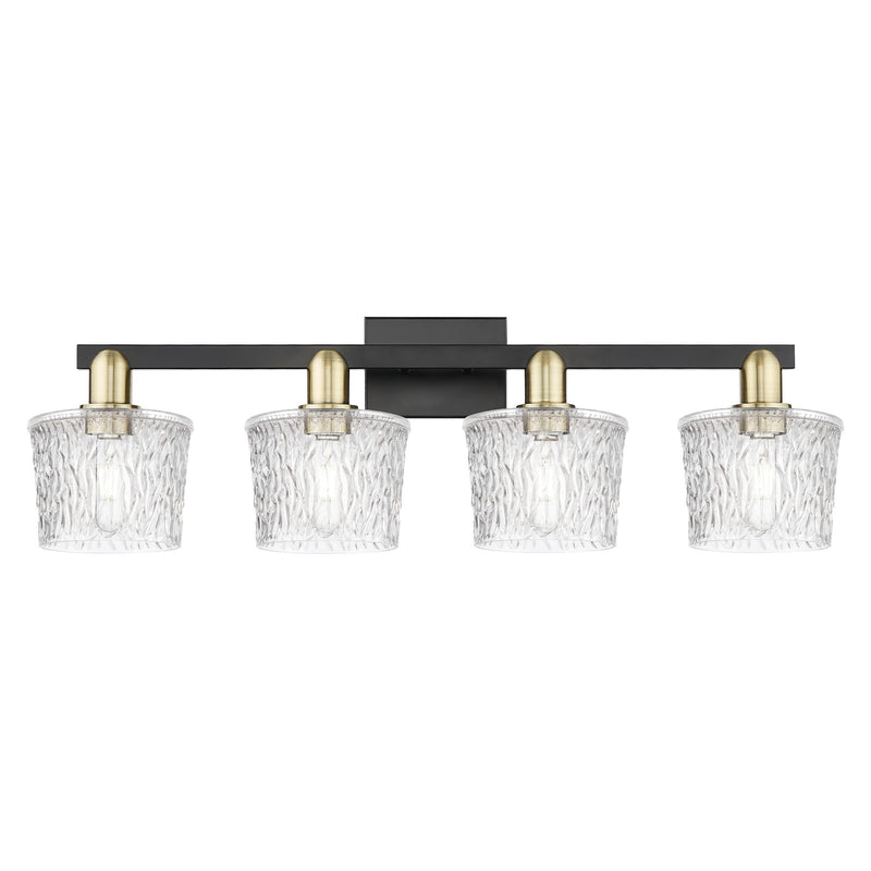 Innovations Niagara 34in 4-Light Bath Vanity | Industrial Black Antique Brass and Clear Glass | Bathroom Vanity Light | Model 716-4W-BAB-G402