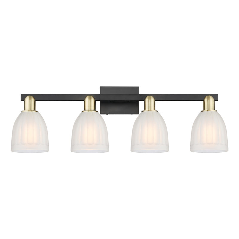Innovations Brookfield 33in 4-Light Bath Vanity Light | Industrial Black Antique Brass and White Frosted Glass | Bathroom Vanity | Model 716-4W-BAB-G441