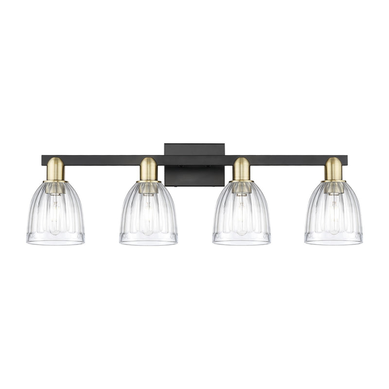 Innovations Brookfield 33in 4-Light Bath Vanity Light | Industrial Black Antique Brass and Clear Ribbed Glass | Bathroom Vanity | Model 716-4W-BAB-G442
